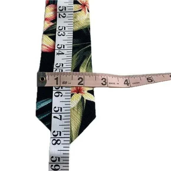 POCKET SQUARE CLOTHING PSC The Kaleo Black Tropical Slim Tie Floral Linen Beachy - Picture 8 of 8